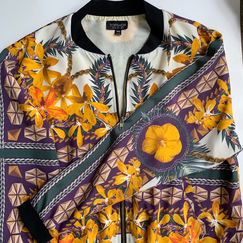 Marigold and purple floral bomber jacket TOPSHOP